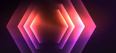 Parlak altıgen Neon şablonu. Fütüristik dijital teknoloji konsepti. Vektör soyut grafik tasarım.