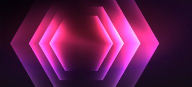 Parlak altıgen Neon şablonu. Fütüristik dijital teknoloji konsepti. Vektör soyut grafik tasarım.