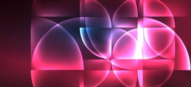 Aydınlık arka planda modern tarzda renkli mavi neon şekil yuvarlak üçgen. Karanlık alan, fütüristik teknoloji şablonu. Parlak mavi neon efekti.