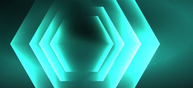 Parlak altıgen Neon şablonu. Fütüristik dijital teknoloji konsepti. Vektör soyut grafik tasarım.