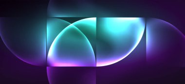 Neon parlayan techno hatları, Hi-Tech futuristik soyut arka plan. Koyu uzayda soyut şekiller ile şablon