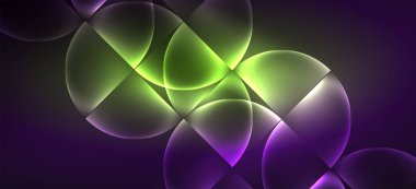 Neon parlayan techno hatları, Hi-Tech futuristik soyut arka plan. Koyu uzayda soyut şekiller ile şablon