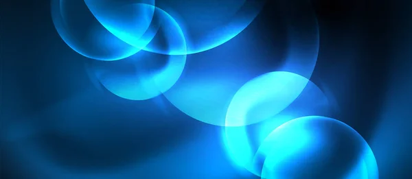 Bolhas de néon azul e círculos fundo abstrato, design techno mágica futurista —  Vetores de Stock