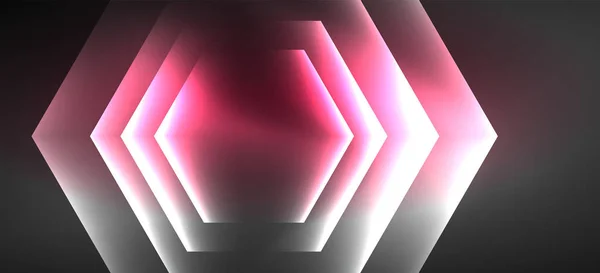 Neonfarbene Sechseckformen, Linien auf schwarzem Hintergrund. moderne Vorlage für die Gestaltung von Webkulissen. abstrakter geometrischer Rahmen — Stockvektor