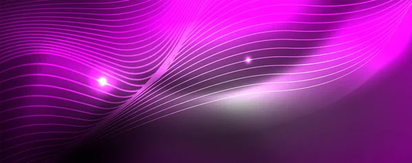 Linhas de onda vetorial de néon fundo abstrato, design techno futurista mágico — Vetor de Stock