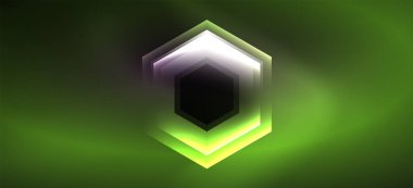 Parlak altıgen Neon şablonu. Fütüristik dijital teknoloji konsepti. Vektör soyut grafik tasarım.