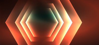 Parlak altıgen Neon şablonu. Fütüristik dijital teknoloji konsepti. Vektör soyut grafik tasarım.