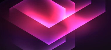 Parlak altıgen Neon şablonu. Fütüristik dijital teknoloji konsepti. Vektör soyut grafik tasarım.