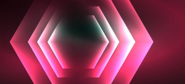 Parlak altıgen Neon şablonu. Fütüristik dijital teknoloji konsepti. Vektör soyut grafik tasarım.