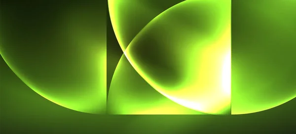 Techno gloeiende glas geometrische vormen vector achtergrond, futuristische donkere sjabloon met neon lichteffecten en eenvoudige vormen — Stockvector