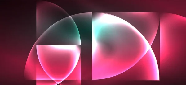 Techno glödande glas geometriska former vektor bakgrund, futuristisk mörk mall med neonljus effekter och enkla former — Stock vektor