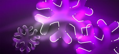 Bulanık Noel kar tanesi soyut arka plan, stilize minimal tasarım, Neon parlayan renkler. Vektör Neon arka plan. Kar arka planı