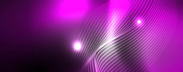 Neon vector wave lines abstract background, magic futuristic techno design — Stock Vector