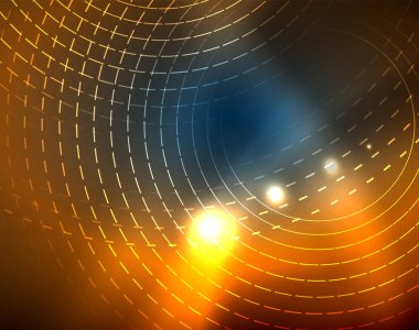 Mavi Neon çemberler, soyut dairesel çizgiler. Parlayan daire soyut desen arka plan