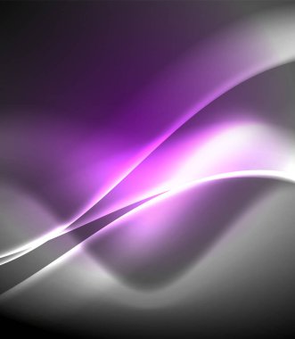 Parlak neon ışık hareket dalgaları ile karanlık alan. Soyut konsept grafik elemanı. Vektör Neon arka plan. Teknoloji arka planı