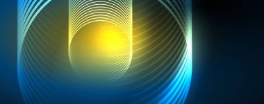 Dalgalar ve daireler ile trendy Neon mavi soyut tasarım. Neon ışık parlayan etkisi. Soyut Dijital arka plan.