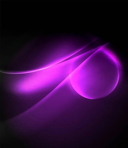 Espacio oscuro con ondas de movimiento de luz de neón brillante. Elemento gráfico conceptual abstracto. Fondo de neón vectorial. Contexto tecnológico — Archivo Imágenes Vectoriales