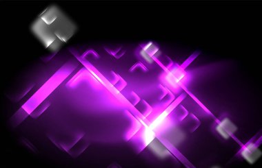 Bulanık efektler ile koyu arka planda Neon kare ve hat ışıkları