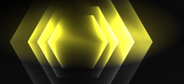 Neon renk altıgen şekiller, siyah arka planda çizgiler. Web zemin tasarımı için modern şablon. Soyut geometrik çerçeve