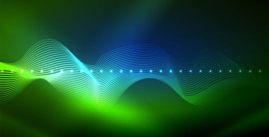 Koyu, parlak hareket, sihirli alan ışık parlayan soyut dalga. Techno arka plan