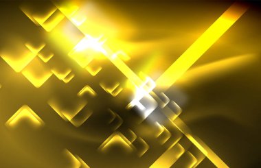 Bulanık efektler ile koyu arka planda Neon kare ve hat ışıkları