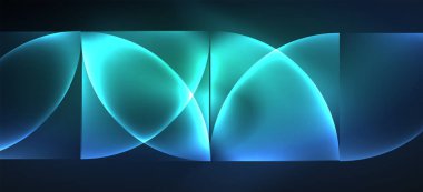 Aydınlık arka planda modern tarzda renkli mavi neon şekil yuvarlak üçgen. Karanlık alan, fütüristik teknoloji şablonu. Parlak mavi neon efekti.