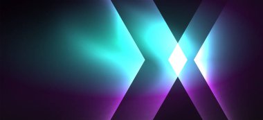 Parlak altıgen Neon şablonu. Fütüristik dijital teknoloji konsepti. Vektör soyut grafik tasarım.