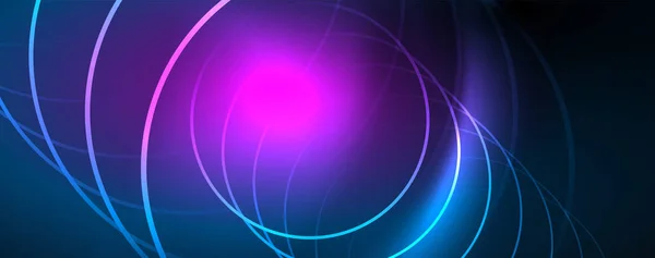 波と円を持つトレンディなネオンブルーの抽象的なデザイン。ネオン光光効果。抽象的なデジタル背景. — ストックベクタ