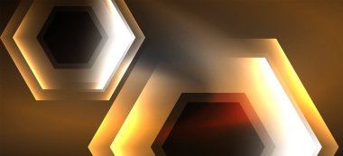 Neon renk altıgen şekiller, siyah arka planda çizgiler. Web zemin tasarımı için modern şablon. Soyut geometrik çerçeve