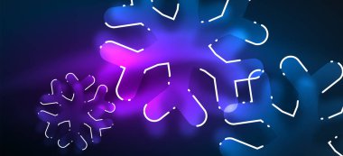 Bulanık Noel kar tanesi soyut arka plan, stilize minimal tasarım, Neon parlayan renkler. Vektör Neon arka plan. Kar arka planı