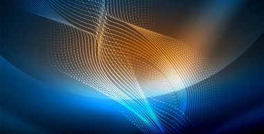 Koyu, parlak hareket, sihirli alan ışık parlayan soyut dalga. Vektör techno arka plan