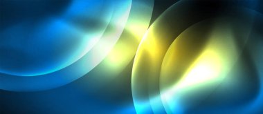 Mavi Neon kabarcıklar ve daireler soyut arka plan, futuristik büyü techno tasarım