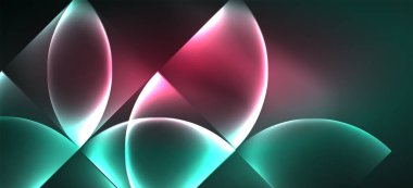 Techno parlayan cam geometrik şekiller vektör arka plan, Neon ışık efektleri ve basit formları ile futuristik karanlık şablon