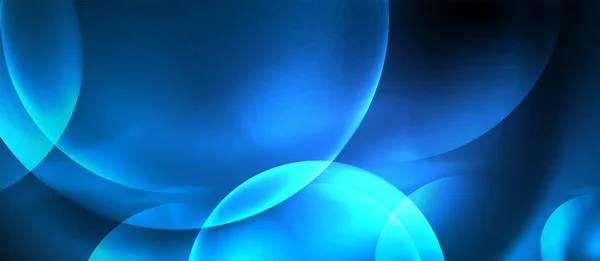 青いネオンの泡と円抽象的な背景、未来的な魔法のテクノデザイン — ストックベクタ