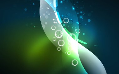 Neon ışık parlayan etkisi. Modern mavi parlak neon dalga hattı. Afiş, poster şablonu. Glow girdap ışık efekti. Mavi soyut arka plan.