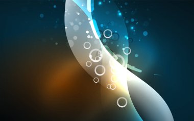 Neon ışık parlayan etkisi. Modern mavi parlak neon dalga hattı. Afiş, poster şablonu. Glow girdap ışık efekti. Mavi soyut arka plan.