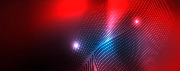 Glatte Wellenlinien auf blauem Neonlicht-Hintergrund. glühende abstrakte Welle auf dunkler, glänzender Bewegung, magisches Raumlicht — Stockvektor