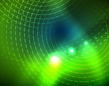 Mavi Neon çemberler, soyut dairesel çizgiler. Parlayan daire soyut desen arka plan