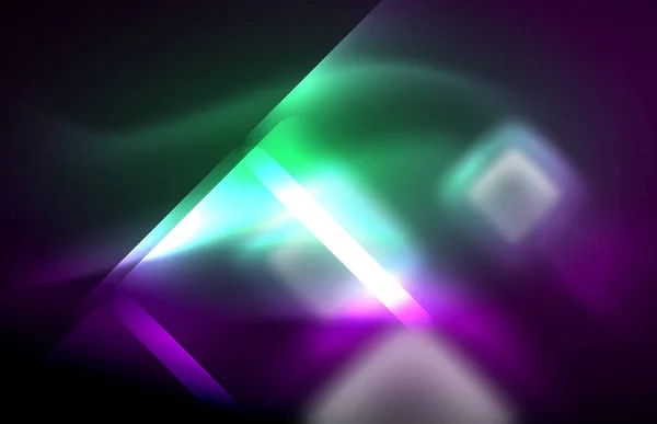 Neon kwadrat i linia światła u ciemny tło rezygnować niewyraźne efekty — Wektor stockowy