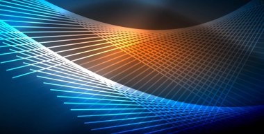 Neon parlayan techno hatları, mavi Hi-Tech futuristik soyut arka plan ışık ile şablon