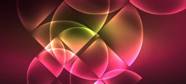 Techno parlayan cam geometrik şekiller vektör arka plan, Neon ışık efektleri ve basit formları ile futuristik karanlık şablon