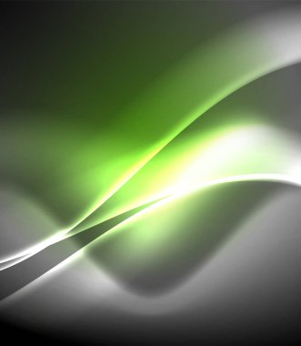 Parlak neon ışık hareket dalgaları ile karanlık alan. Soyut konsept grafik elemanı. Vektör Neon arka plan. Teknoloji arka planı