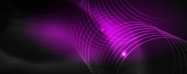 Parlak neon techno şablonu. Neon hatları arka plan, 80s tarzı lazer ışınları