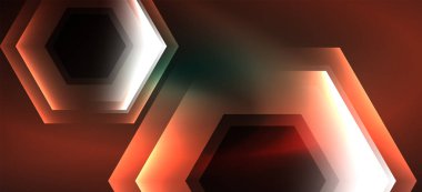 Parlak altıgen Neon şablonu. Fütüristik dijital teknoloji konsepti. Vektör soyut grafik tasarım.