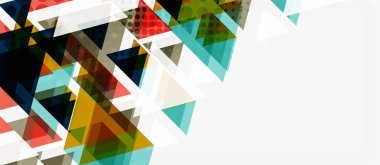 Beyaz arka plan üzerinde çok renkli mozaik üçgen geometrik tasarımlı afiş. Soyut doku. Vektör illüstrasyon tasarım şablonu.