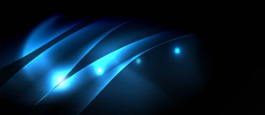 Neon renk dalgaları ile koyu arka plan, vektör şablonu