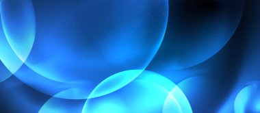 Mavi Neon kabarcıklar ve daireler soyut arka plan, futuristik büyü techno tasarım