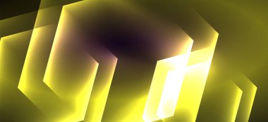 Parlak altıgen Neon şablonu. Fütüristik dijital teknoloji konsepti. Vektör soyut grafik tasarım.