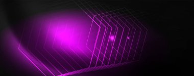 Parlak neon techno şablonu. Neon hatları arka plan, 80s tarzı lazer ışınları