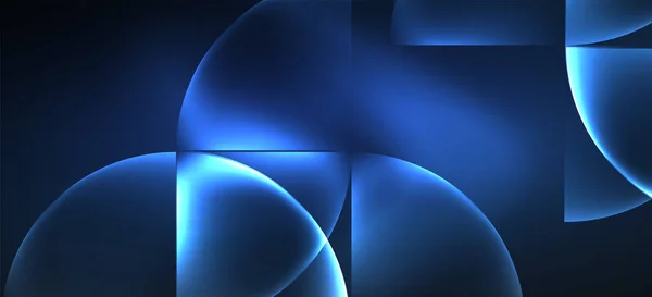 光の背景にモダンなスタイルでカラフルな青いネオン形状の丸い三角形。暗い空間、未来的な技術テンプレート。輝く青いネオン効果. — ストックベクタ